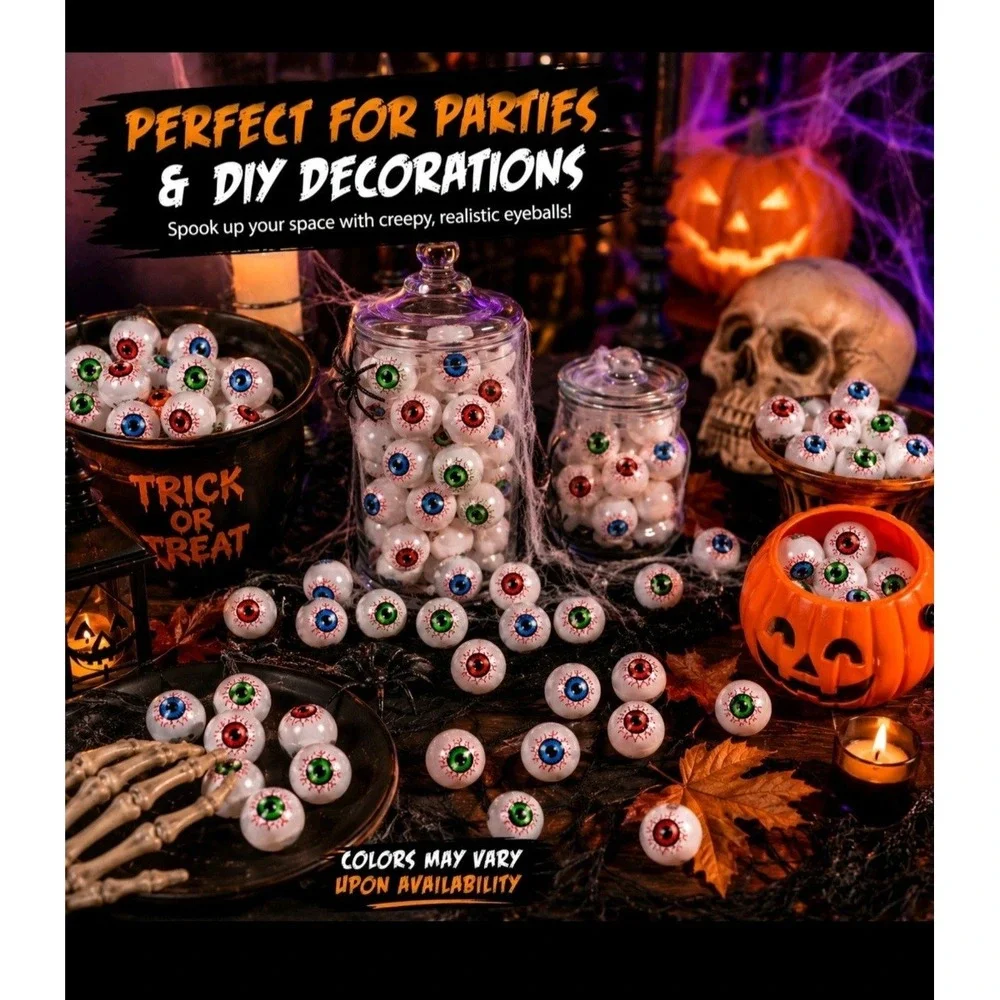 45 Halloween Eyeball Decorations Plastic Bloodshot Eyeballs Ping Pong Party Dec.